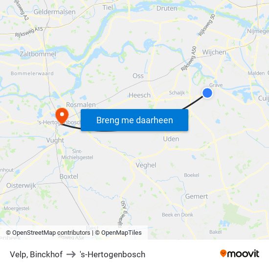 Velp, Binckhof to 's-Hertogenbosch map