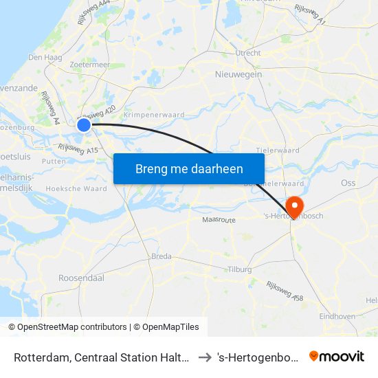 Rotterdam, Centraal Station Halte Hh to 's-Hertogenbosch map