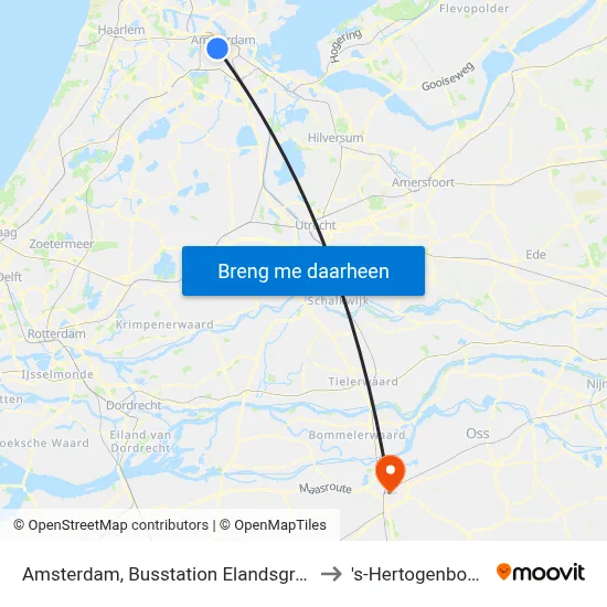 Amsterdam, Busstation Elandsgracht to 's-Hertogenbosch map
