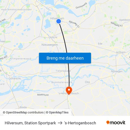 Hilversum, Station Sportpark to 's-Hertogenbosch map