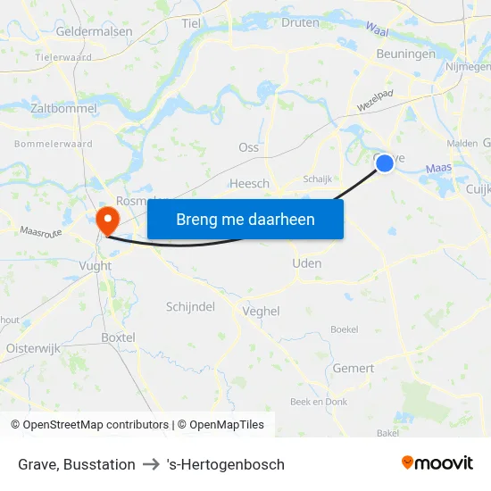 Grave, Busstation to 's-Hertogenbosch map