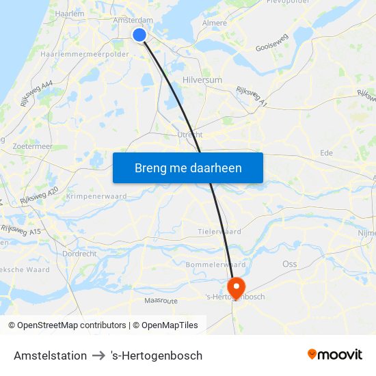 Amstelstation to 's-Hertogenbosch map