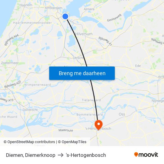 Diemen, Diemerknoop to 's-Hertogenbosch map