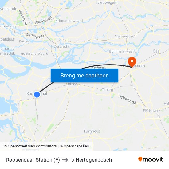 Roosendaal, Station (F) to 's-Hertogenbosch map