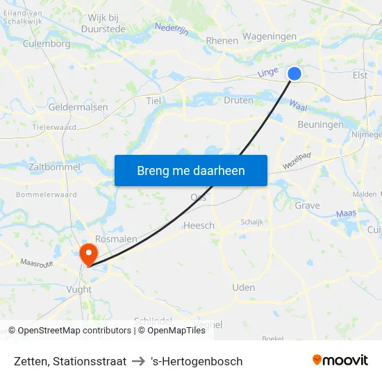 Zetten, Stationsstraat to 's-Hertogenbosch map