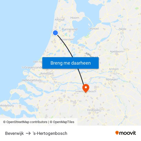 Beverwijk to 's-Hertogenbosch map