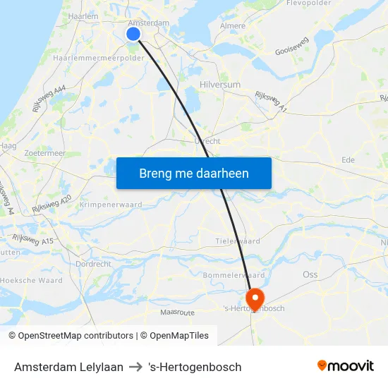 Amsterdam Lelylaan to 's-Hertogenbosch map