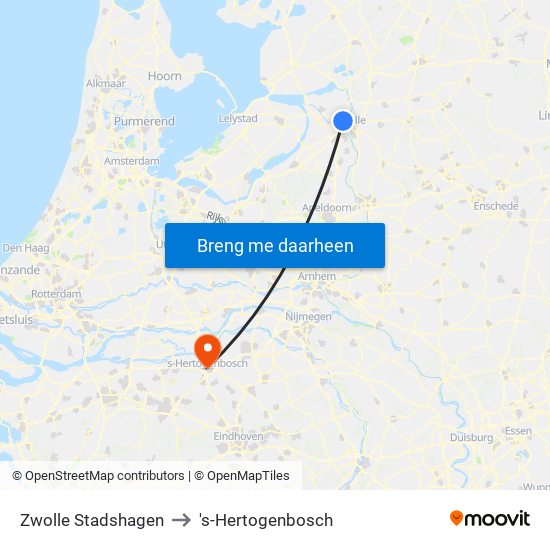 Zwolle Stadshagen to 's-Hertogenbosch map