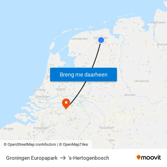 Groningen Europapark to 's-Hertogenbosch map