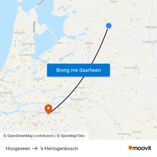 Hoogeveen to 's-Hertogenbosch map
