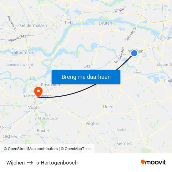 Wijchen to 's-Hertogenbosch map