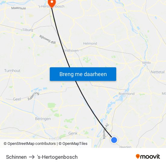 Schinnen to 's-Hertogenbosch map