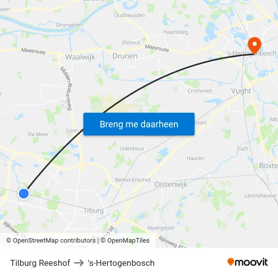 Tilburg Reeshof to 's-Hertogenbosch map