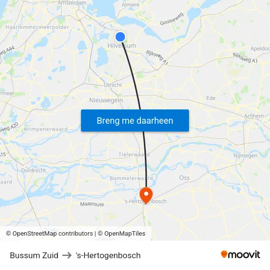 Bussum Zuid to 's-Hertogenbosch map
