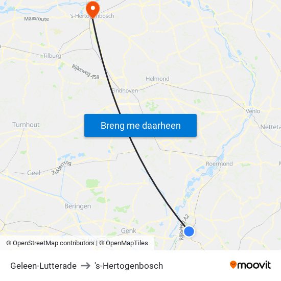 Geleen-Lutterade to 's-Hertogenbosch map