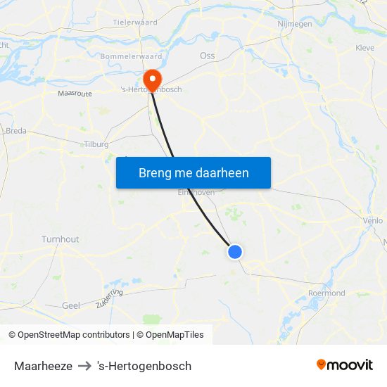 Maarheeze to 's-Hertogenbosch map