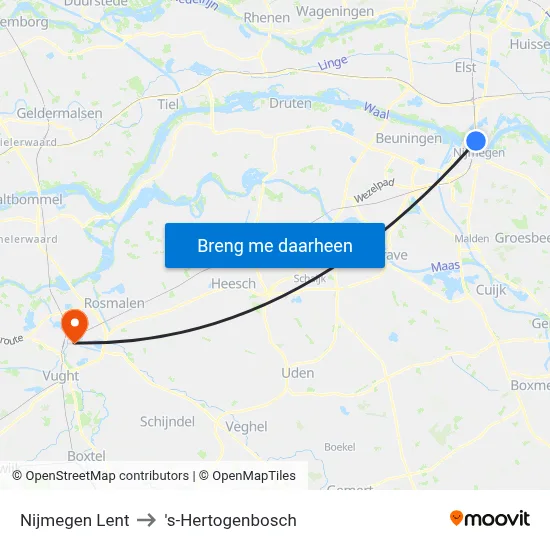 Nijmegen Lent to 's-Hertogenbosch map