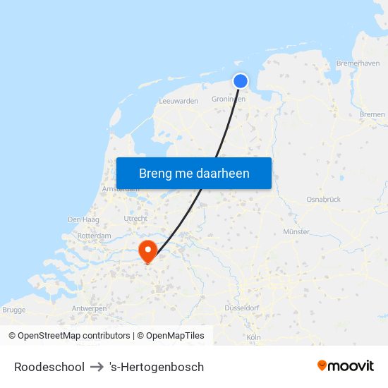 Roodeschool to 's-Hertogenbosch map