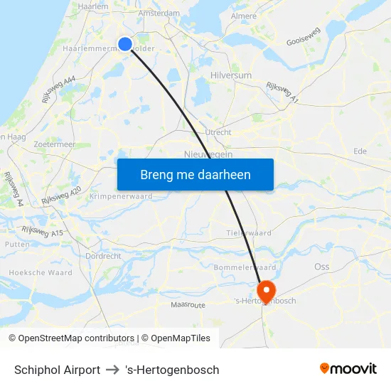 Schiphol Airport to 's-Hertogenbosch map