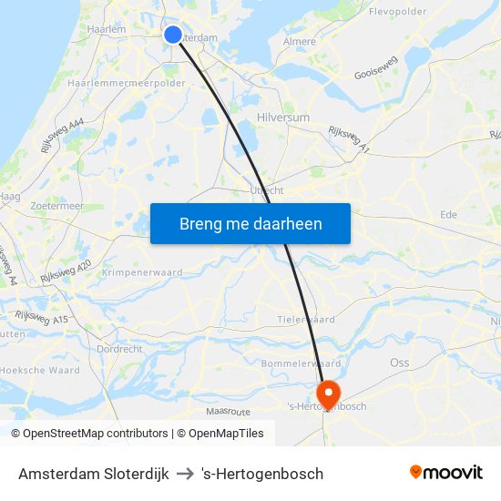 Amsterdam Sloterdijk to 's-Hertogenbosch map