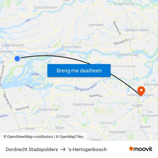 Dordrecht Stadspolders to 's-Hertogenbosch map