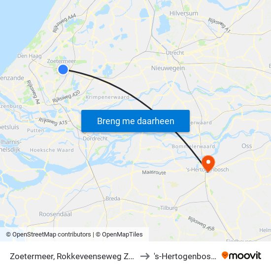 Zoetermeer, Rokkeveenseweg Zuid to 's-Hertogenbosch map