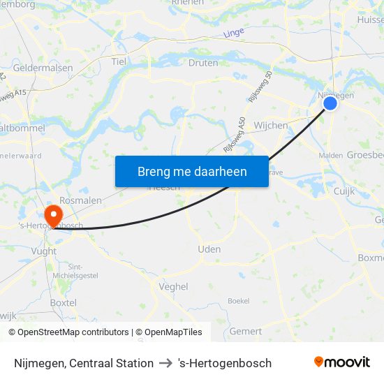 Nijmegen, Centraal Station to 's-Hertogenbosch map