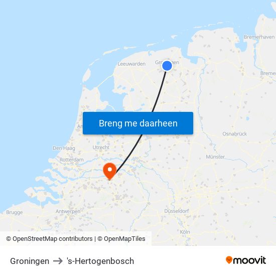 Groningen to 's-Hertogenbosch map