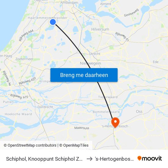 Schiphol, Knooppunt Schiphol Zuid to 's-Hertogenbosch map