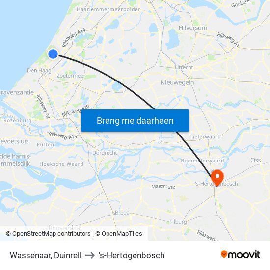 Wassenaar, Duinrell to 's-Hertogenbosch map