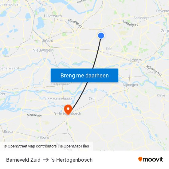Barneveld Zuid to 's-Hertogenbosch map