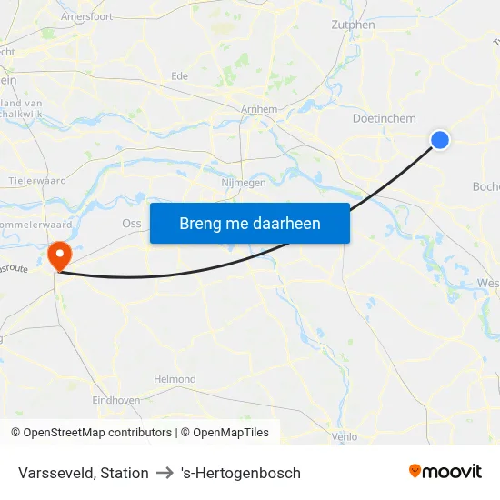 Varsseveld, Station to 's-Hertogenbosch map