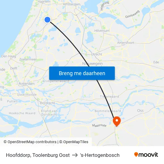 Hoofddorp, Toolenburg Oost to 's-Hertogenbosch map