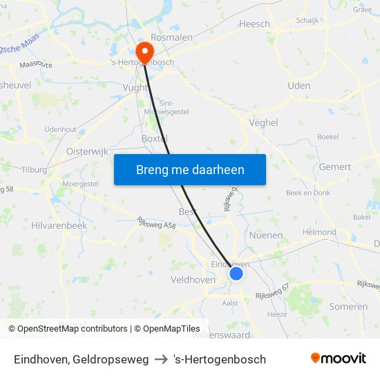 Eindhoven, Geldropseweg to 's-Hertogenbosch map