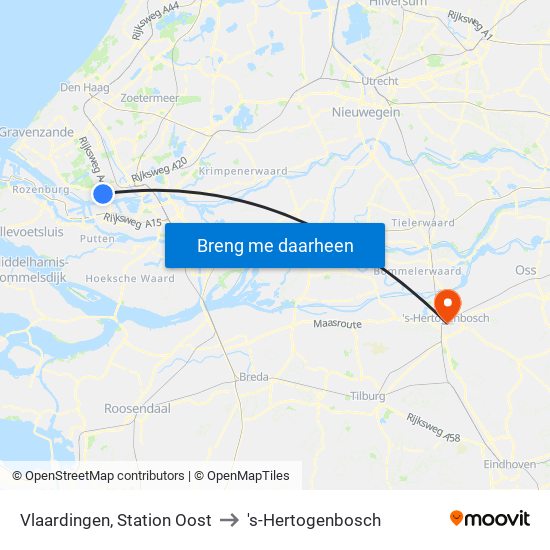 Vlaardingen, Station Oost to 's-Hertogenbosch map
