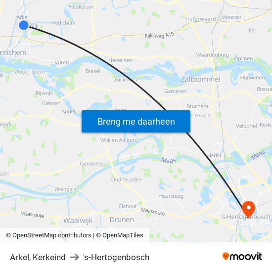 Arkel, Kerkeind to 's-Hertogenbosch map