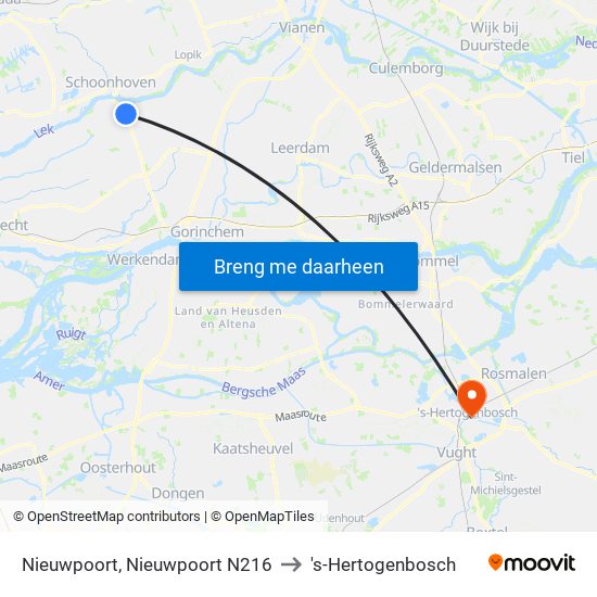 Nieuwpoort, Nieuwpoort N216 to 's-Hertogenbosch map