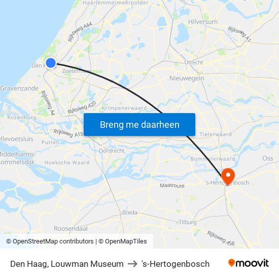 Den Haag, Louwman Museum to 's-Hertogenbosch map
