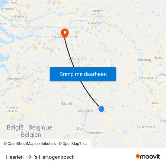 Heerlen to 's-Hertogenbosch map