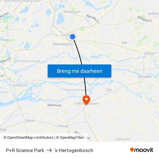 P+R Science Park to 's-Hertogenbosch map