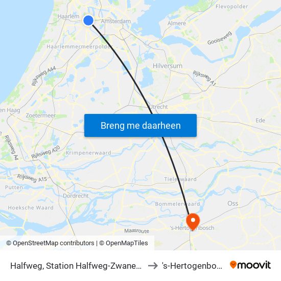 Halfweg, Station Halfweg-Zwanenbrg to 's-Hertogenbosch map