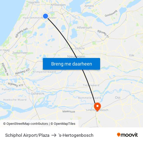 Schiphol Airport/Plaza to 's-Hertogenbosch map