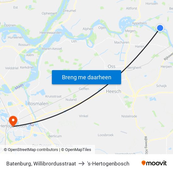 Batenburg, Willibrordusstraat to 's-Hertogenbosch map