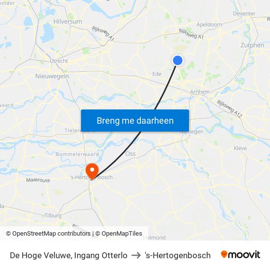 De Hoge Veluwe, Ingang Otterlo to 's-Hertogenbosch map