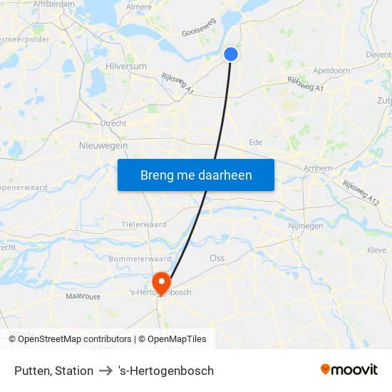 Putten, Station to 's-Hertogenbosch map