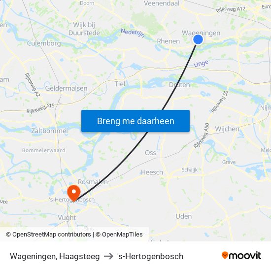 Wageningen, Haagsteeg to 's-Hertogenbosch map