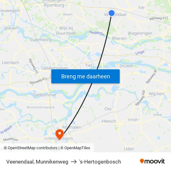 Veenendaal, Munnikenweg to 's-Hertogenbosch map