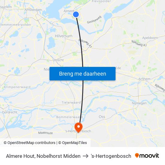 Almere Hout, Nobelhorst Midden to 's-Hertogenbosch map