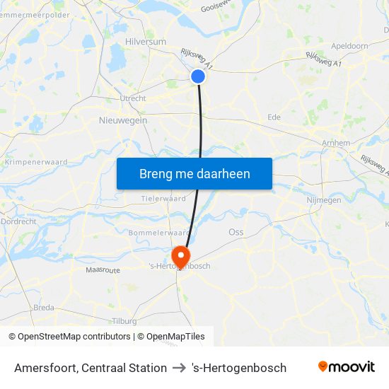 Amersfoort, Centraal Station to 's-Hertogenbosch map
