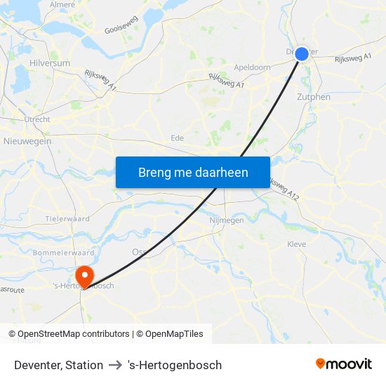 Deventer, Station to 's-Hertogenbosch map